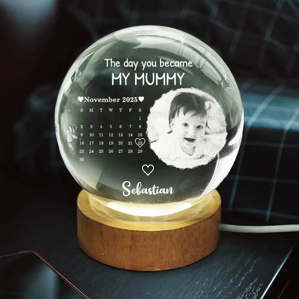 Custom Photo Calendar The Day You Became My Mommy - Personalized Crystal Globe Lamp