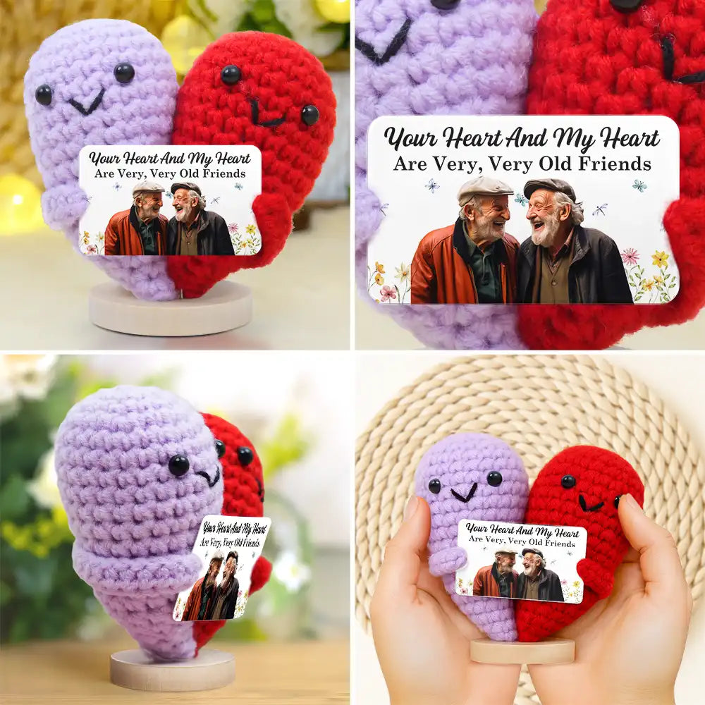 Custom Photo Your Heart And My Heart Are Very Old Friends - Personalized Doll Crochet With Custom Card
