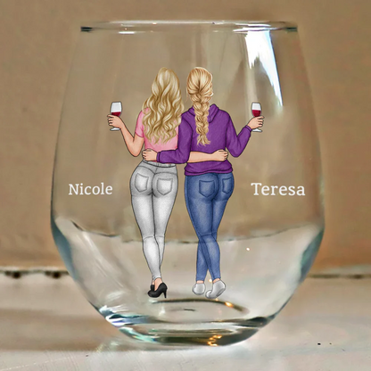 Besties Soul Sisters Here's To Another Year Of Bonding Over Alcohol - Personalized Stemless Wine Glass