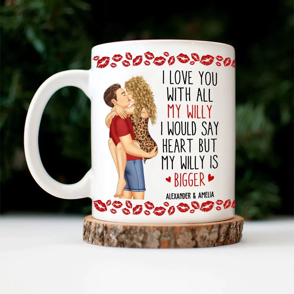 Kissing Couple Funny I Love You With All My Heart - Personalized Mug