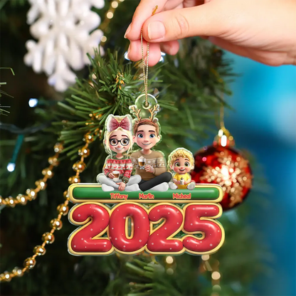 Cute Couple With Kids And Dogs Cats 3D Effect - Personalized Custom Shaped Acrylic Ornament