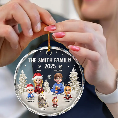 Family Kid Cat Dog - Personalized Circle Acrylic Ornament