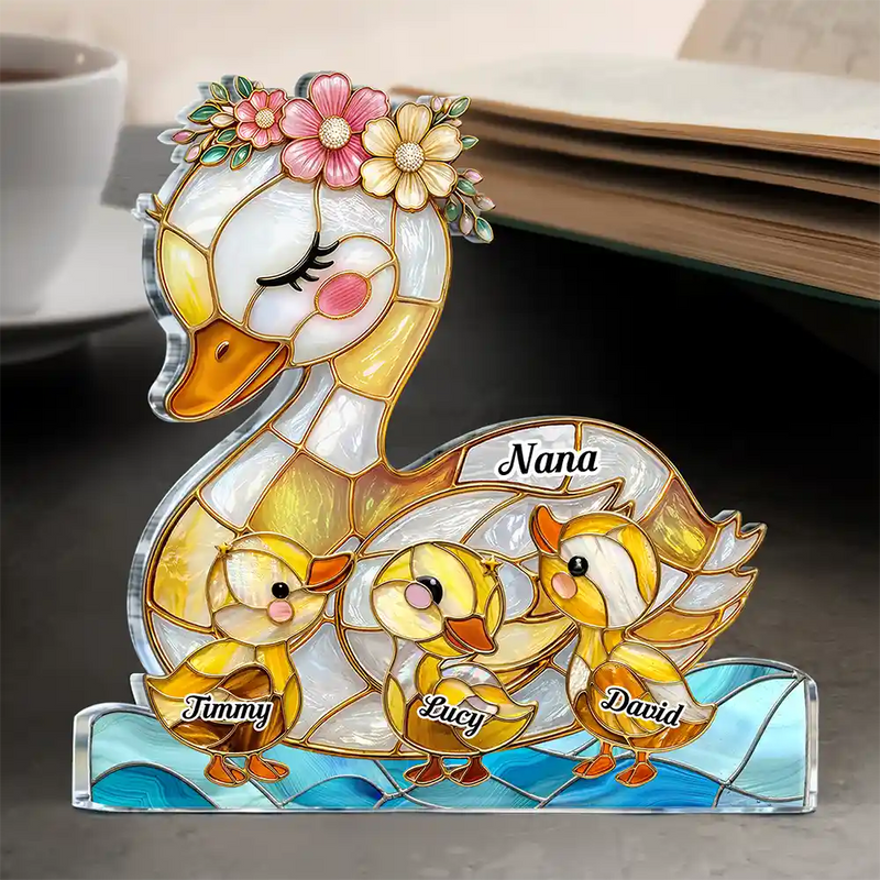 Duck Mother Ducklings Stained Glass Effect Mom Grandma - Personalized Custom Shaped Acrylic Plaque