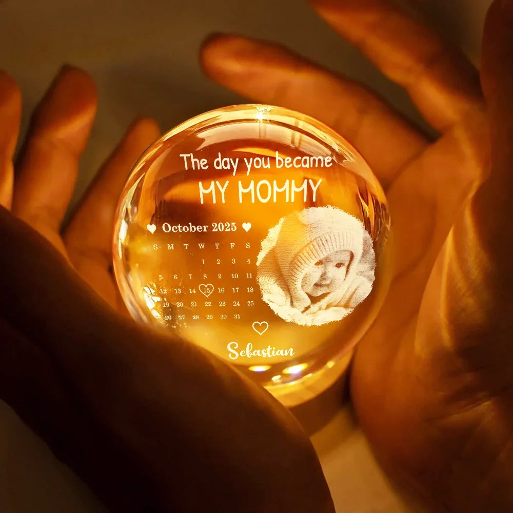 Custom Photo Calendar The Day You Became My Mommy - Personalized Crystal Globe Lamp