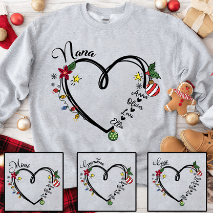 Nana Heart Christmas And Grandkids Sweatshirt