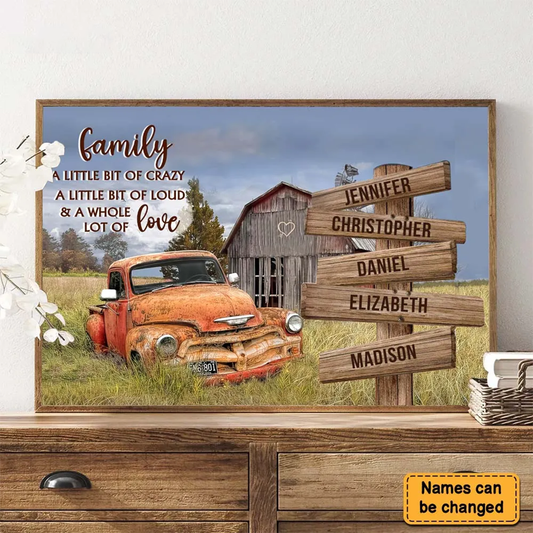 Personalized Family Decoration Gift Old Barn and Vintage Vehicle Poster