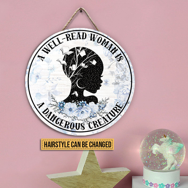 Reading Well Read Woman Custom Wood Circle Sign, Gift For Book Lovers