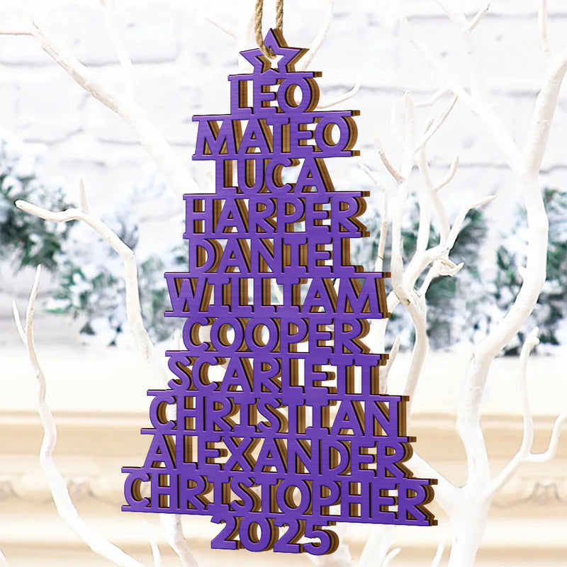Christmas Tree Family Bestie Coworker Custom Name Up To 17 Names - Personalized Custom Shaped Wooden Ornament