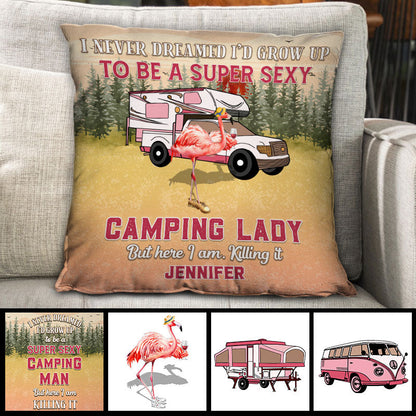 Camping Flamingo Grown Up To Be Super Sexy Custom Pillow, Funny Camping Gift