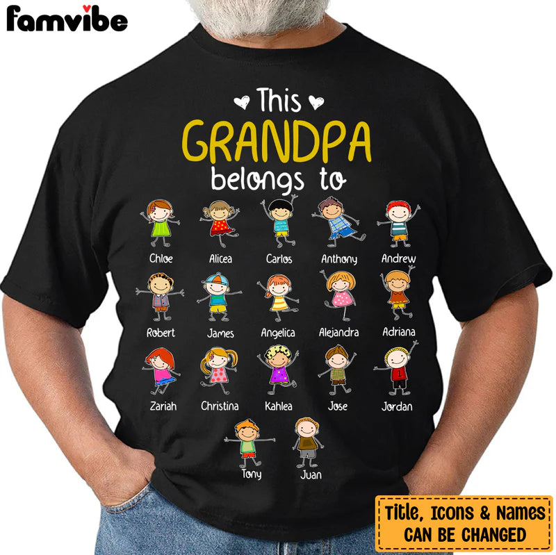 Personalized 'This Grandpa Belongs To' Hoodie, Shirt, Sweatshirt & Doodle Kid Gift