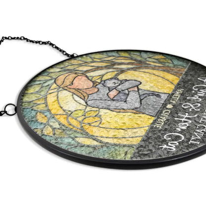 A Girl And Her Dog A Bond That Can't Be Broken Woman Man Hug Pet - Personalized Stained Glass Window Hanging Suncatcher