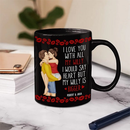 Kissing Couple Funny I Love You With All My Heart - Personalized Mug