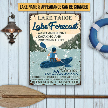 Kayaking Lake Forecast Custom Classic Metal Signs