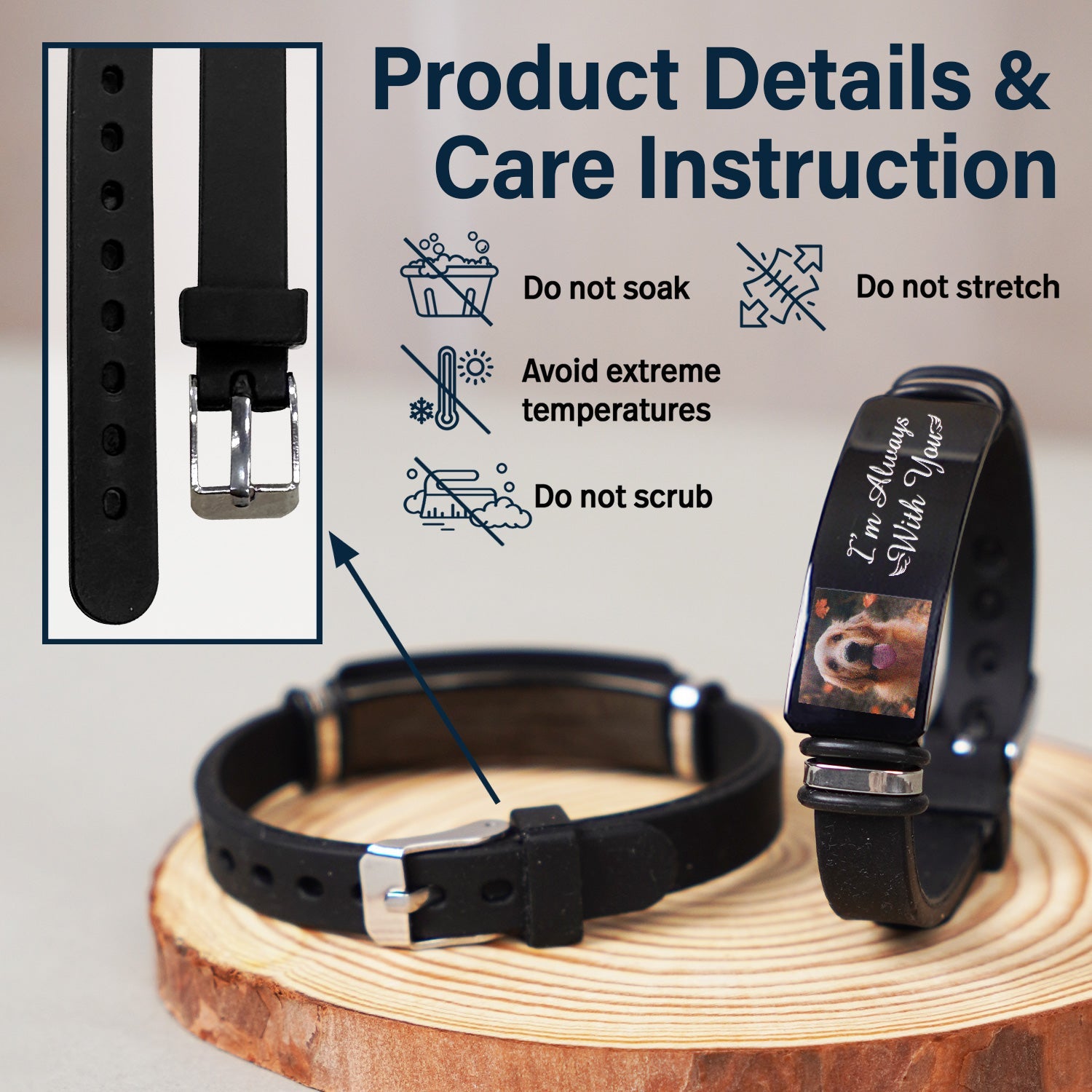 Custom Photo I'm Always With You - Memorial Gift For Pet Lover, Dog Mom, Cat Dad - Personalized Engraved Bracelet