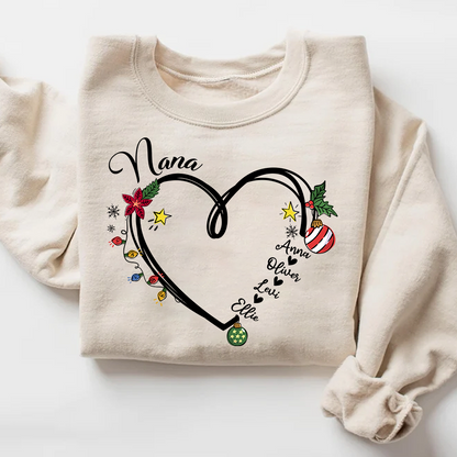 Nana Heart Christmas And Grandkids Sweatshirt