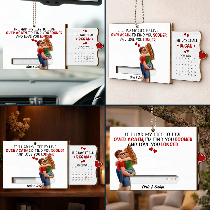 Calendar I Met You Liked You Love You Forever - Personalized Hanging Wooden Slide Card
