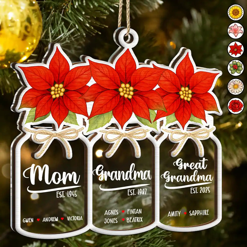 Flower Mason Jar Mom Grandma Great Grandma - Personalized Acrylic Ornament