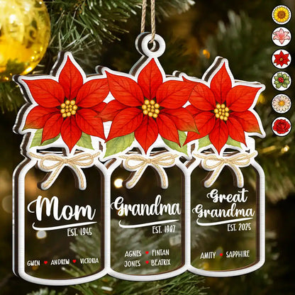 Flower Mason Jar Mom Grandma Great Grandma - Personalized Acrylic Ornament
