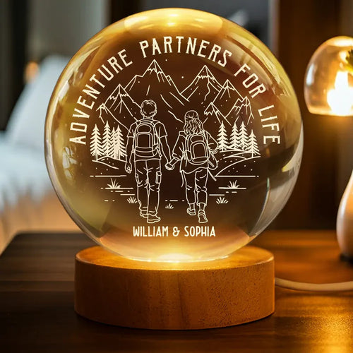 Adventure Partners For Life - Personalized Crystal Globe Lamp