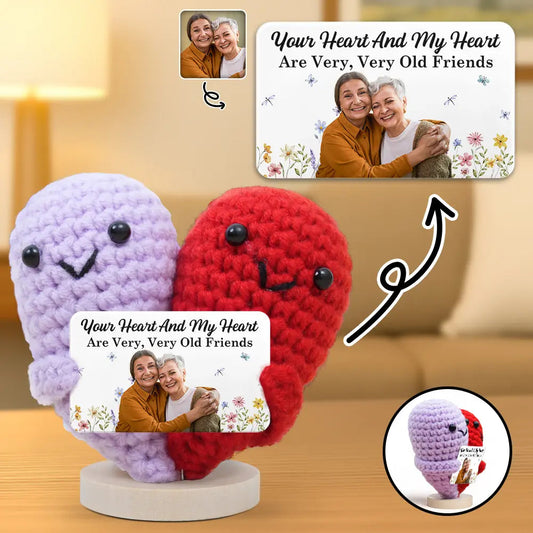 Custom Photo Your Heart And My Heart Are Very Old Friends - Personalized Doll Crochet With Custom Card