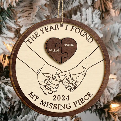 The Year I Found My Missing Piece Couples Heart Puzzle - Personalized Wooden Ornament