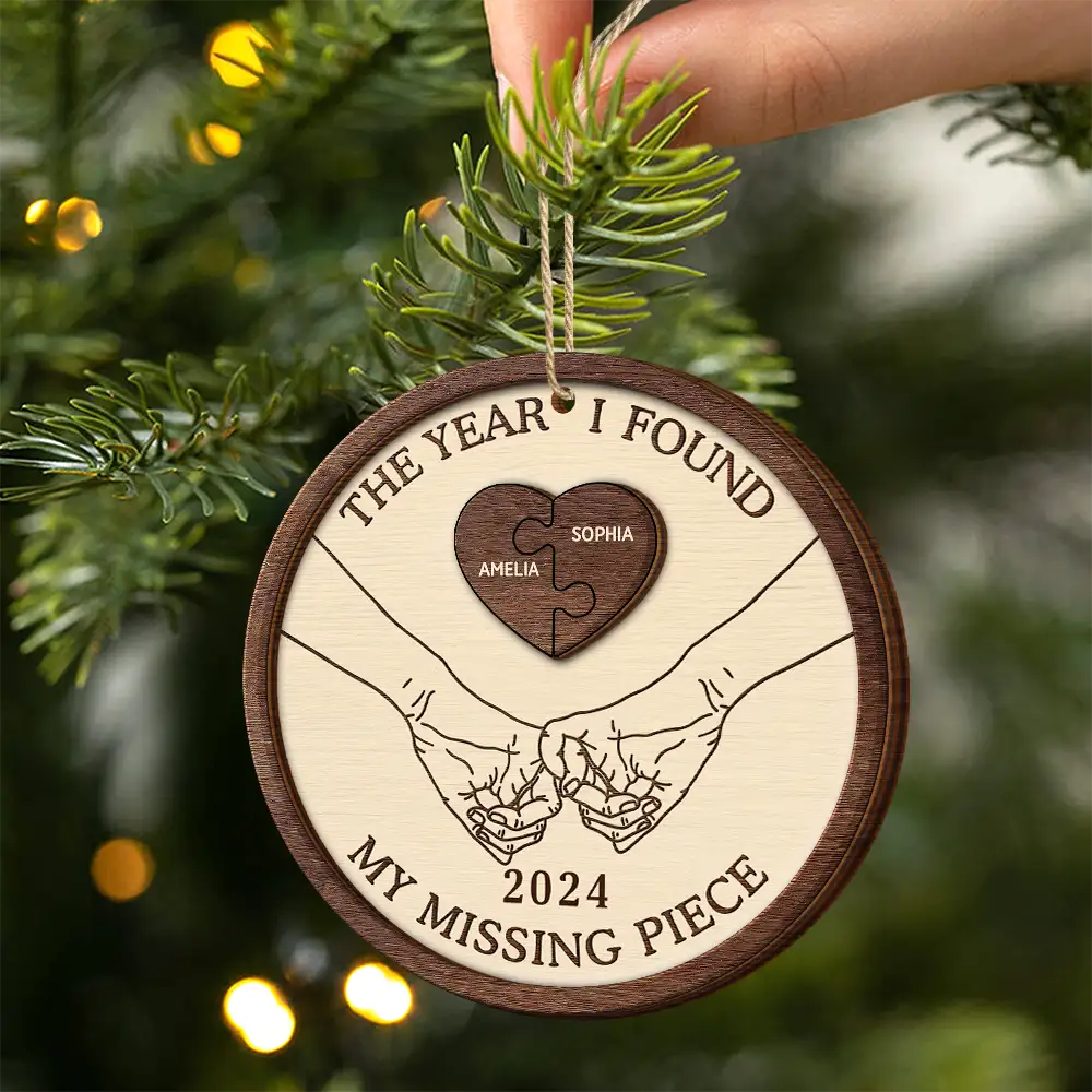 The Year I Found My Missing Piece Couples Heart Puzzle - Personalized Wooden Ornament