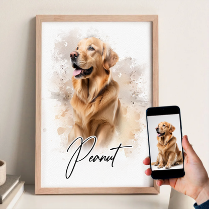 Personalized Watercolor Pet Poster From Photo, Gift For Pet Owners, New Pet Gift, Pet Memorial Gift