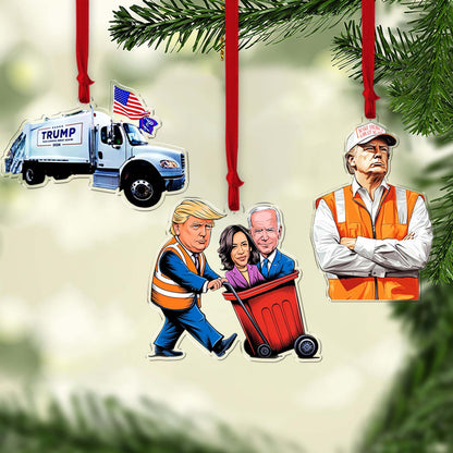 Trump Make America great Again 2024 Ornament, Trump Garbage Truck Acrylic Ornament | Perfect for Car & Christmas Tree Decor T1743 - GOP