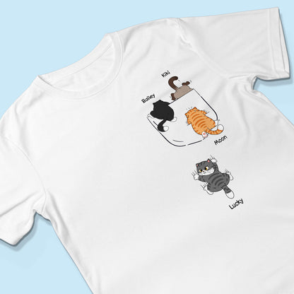 Cute Naughty Cat Climbing Pocket Personalized Shirt