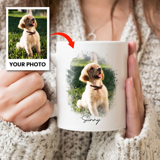 Watercolor Pet Portrait Using Photo Personalized Mug, Unique Gift For Pet Owners, Thoughtful Pet Memorial Gift