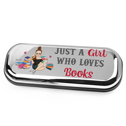 Reading Just A Girl Boy Who Loves Books - Gift For Reading Lovers - Personalized Chrome Glasses Case Box