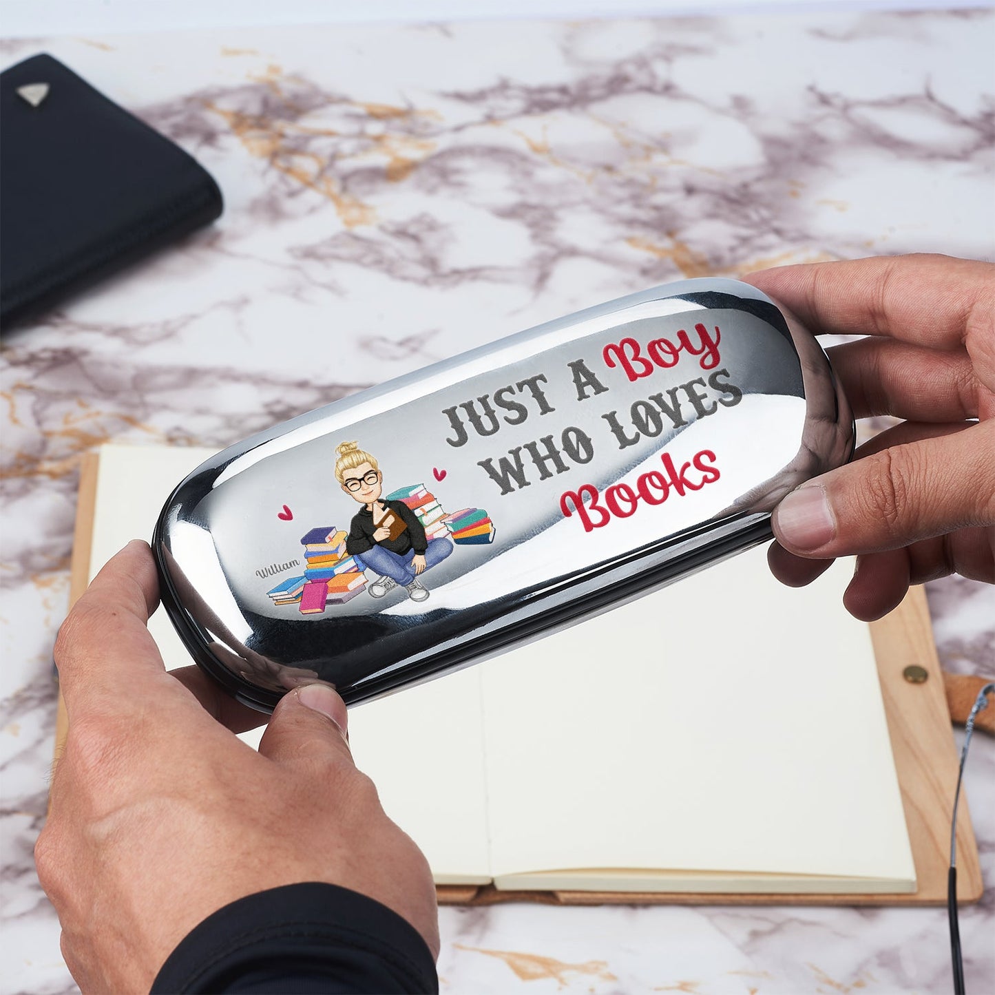 Reading Just A Girl Boy Who Loves Books - Gift For Reading Lovers - Personalized Chrome Glasses Case Box