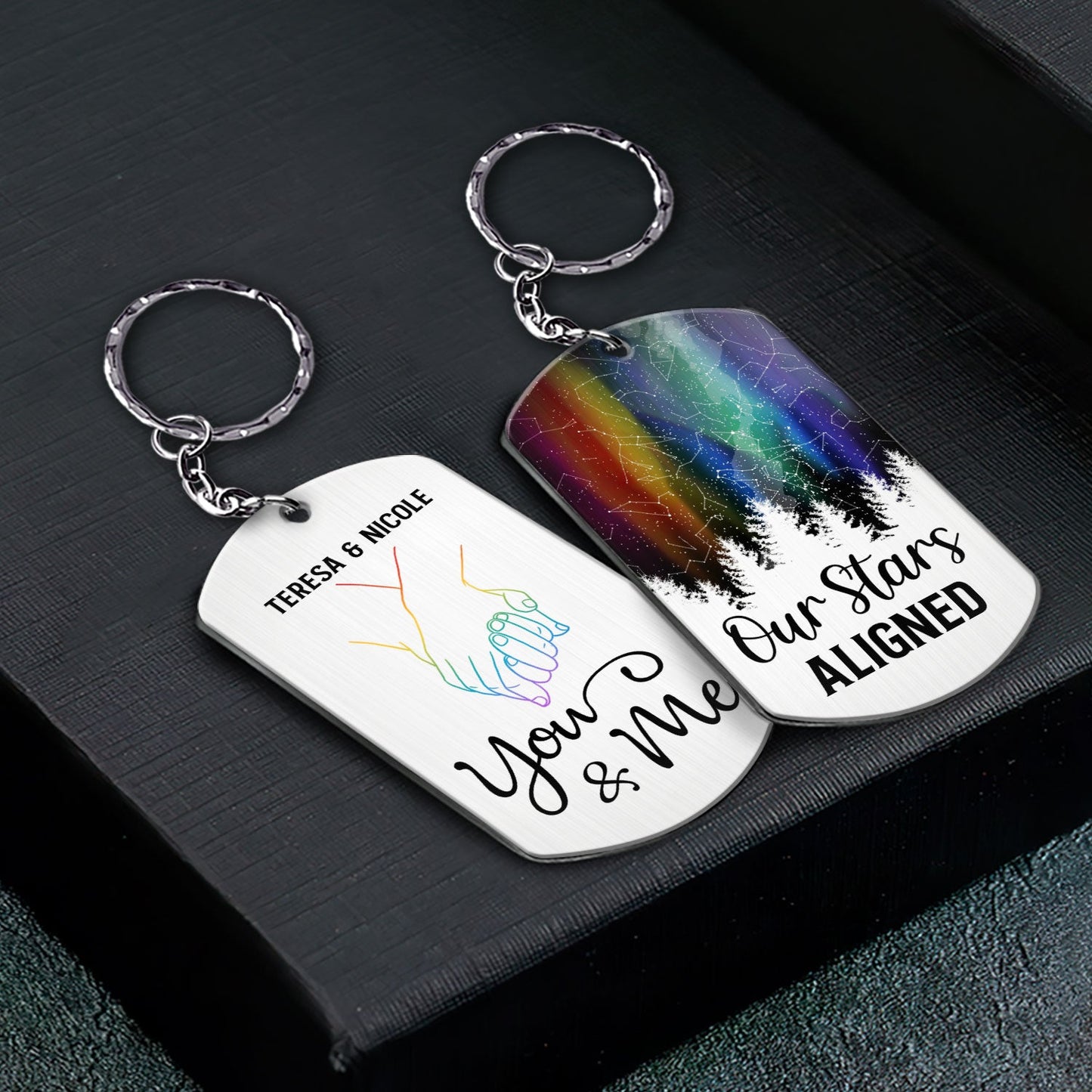 Star Map Our Stars Aligned Pride Couple - Personalized Aluminum Keychain