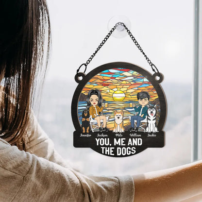 Camping You, Me And The Dogs - Personalized Window Hanging Suncatcher Ornament