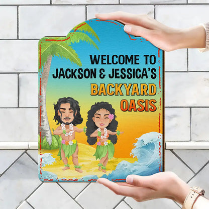 Backyard Oasis - Personalized Custom Shaped Wood Sign