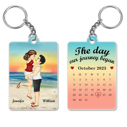 Calendar Kissing The Day Our Journey Began - Personalized Acrylic Keychain