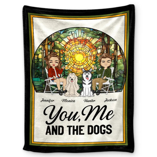 Camping You, Me And The Dogs - Personalized Fleece Blanket, Sherpa Blanket