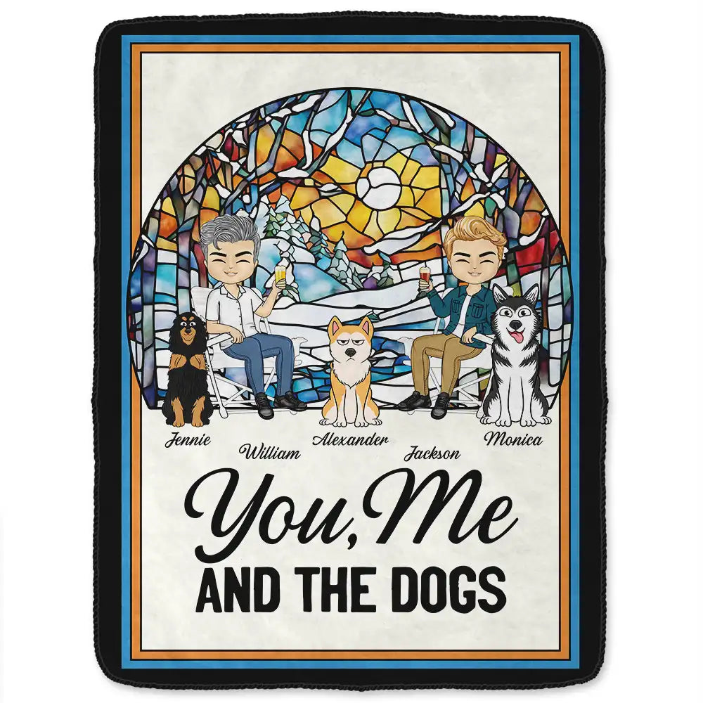 Camping You, Me And The Dogs - Personalized Fleece Blanket, Sherpa Blanket