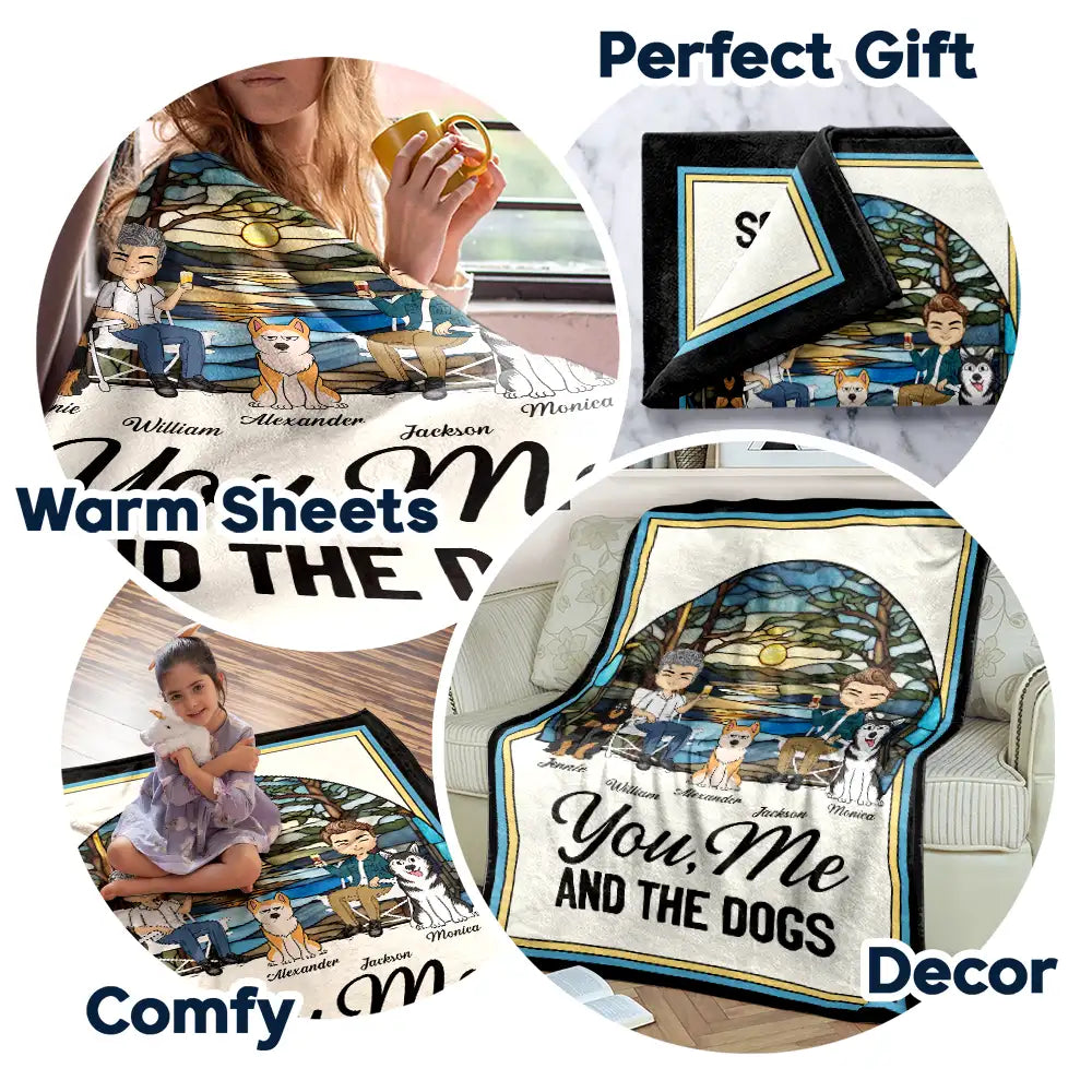 Camping You, Me And The Dogs - Personalized Fleece Blanket, Sherpa Blanket