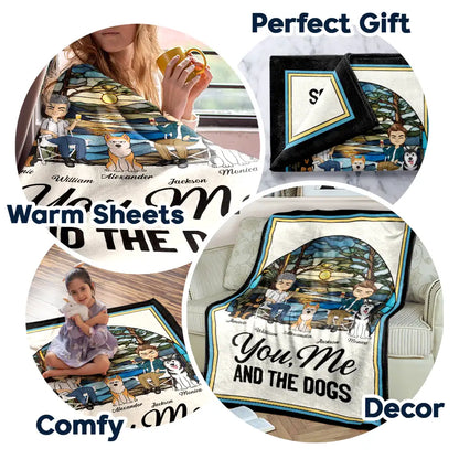 Camping You, Me And The Dogs - Personalized Fleece Blanket, Sherpa Blanket