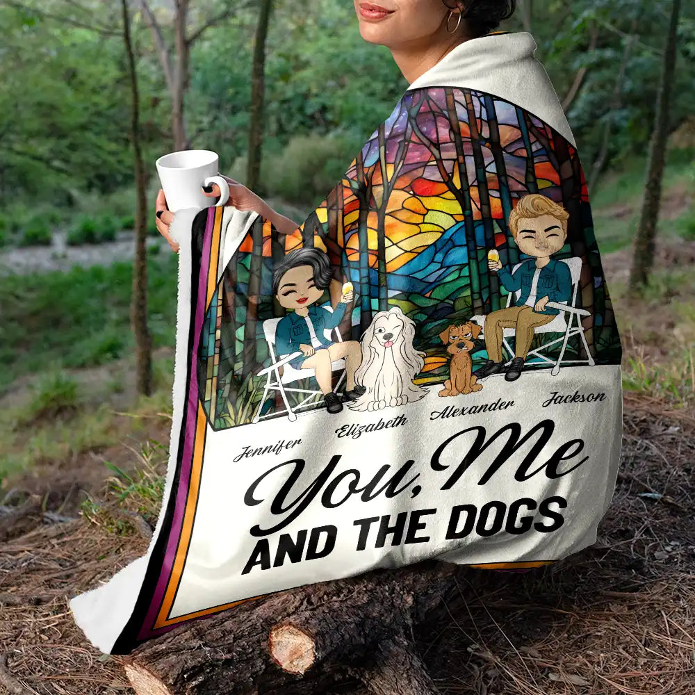 Camping You, Me And The Dogs - Personalized Fleece Blanket, Sherpa Blanket