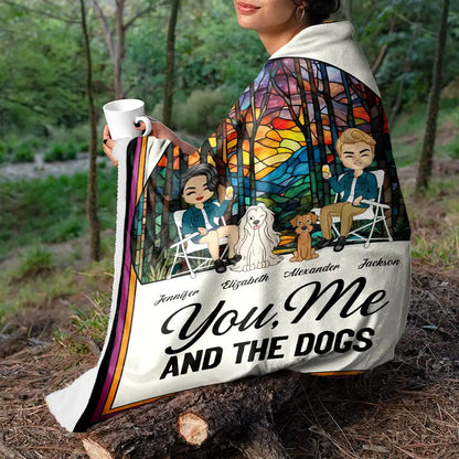 Camping You, Me And The Dogs - Personalized Fleece Blanket, Sherpa Blanket