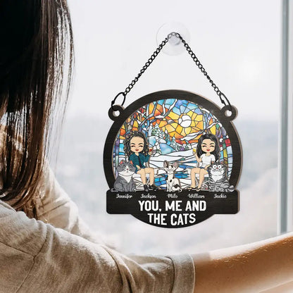 Camping You, Me And The Pets - Personalized Window Hanging Suncatcher Ornament