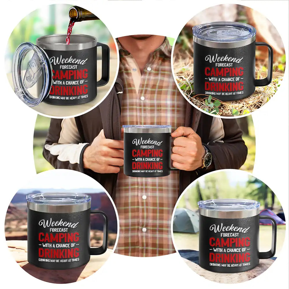 Weekend Forecast Camping - Personalized 14oz Stainless Steel Tumbler With Handle