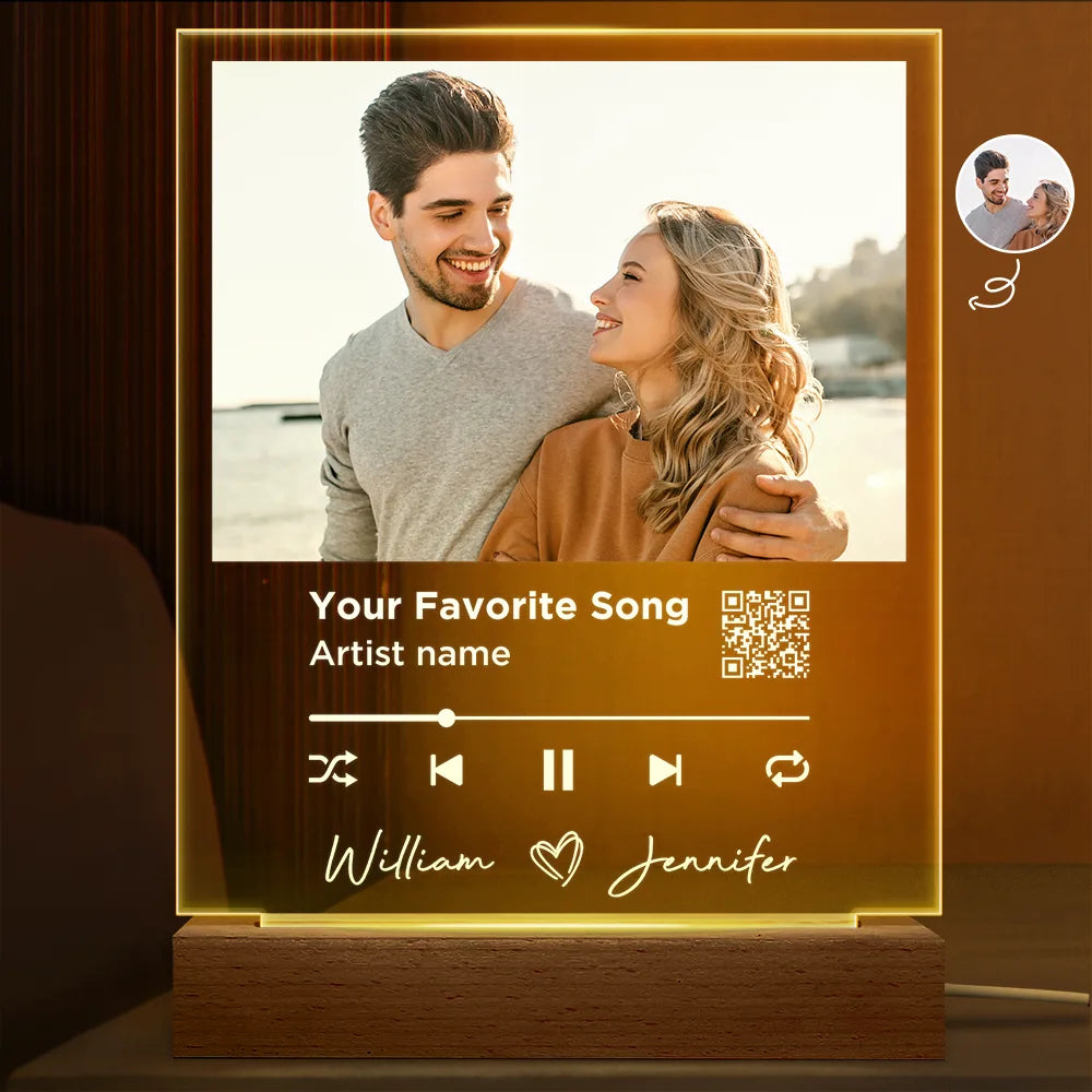 Custom Photo Song QR Code - Personalized 3D Led Light Wooden Base