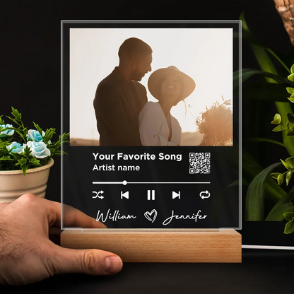 Custom Photo Song QR Code - Personalized 3D Led Light Wooden Base