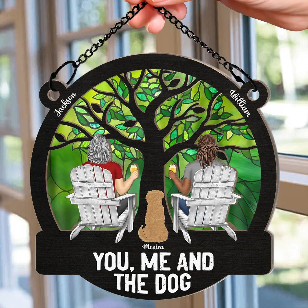 Four Seasons You, Me And The Dog - Personalized Window Hanging Suncatcher Ornament