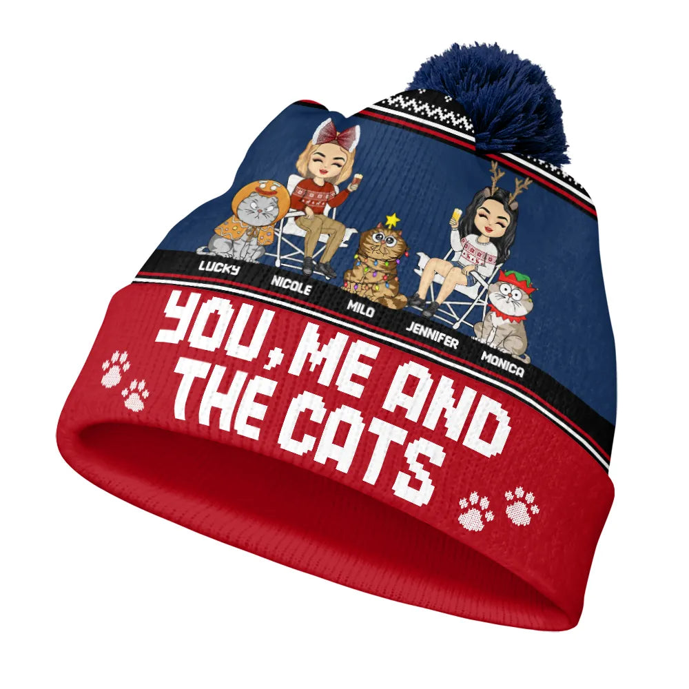 You, Me And The Cat - Personalized Bobble Beanie Hat