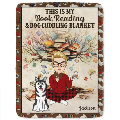 Book Reading & Cat Cuddling Blanket - Personalized Fleece Blanket, Sherpa Blanket