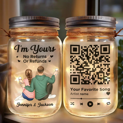 Couple Favorite Song I'm Yours No Returns QR Code - Personalized Mason Jar Light